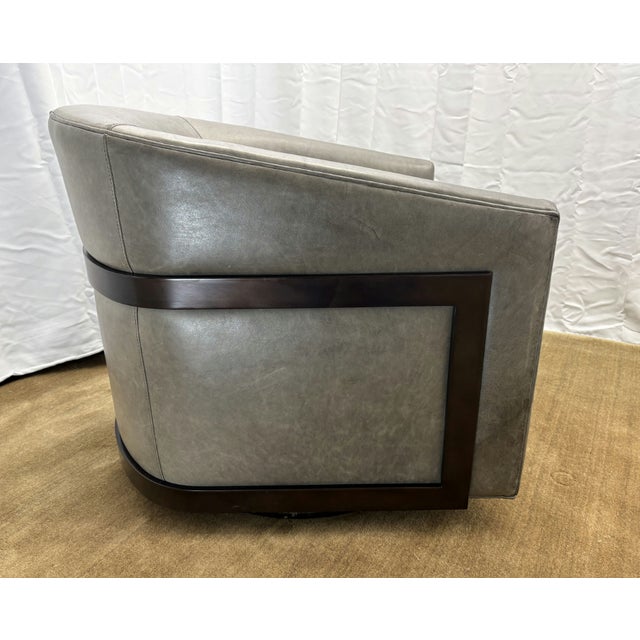 Gray Rh Reginald Leather Swivel Chair Berkshire Leather in Pewter | Bronze For Sale - Image 8 of 18