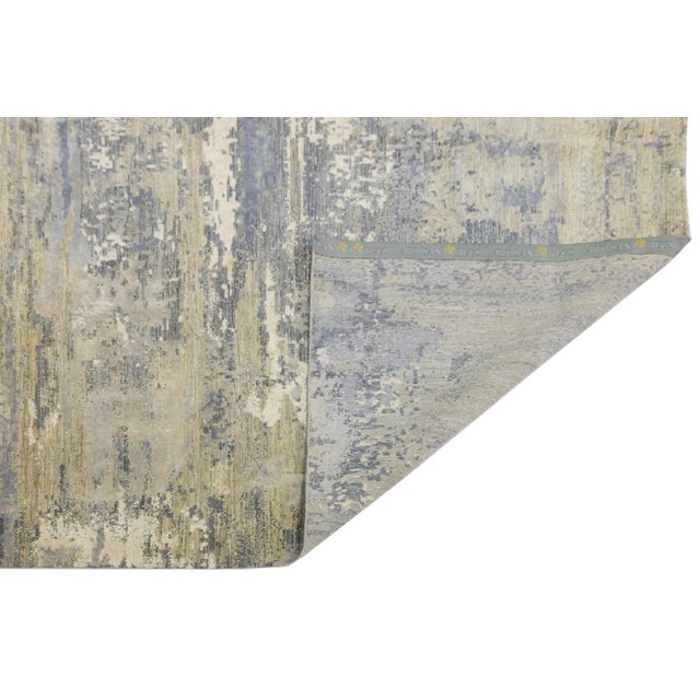 Abstract Contemporary Handmade Wool and Silk Rug in Beige With Abstract Design For Sale - Image 3 of 10