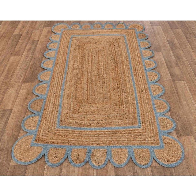 Scallop Jute Classic Blue Hand Made Rug - 2.6'x6' For Sale - Image 4 of 10