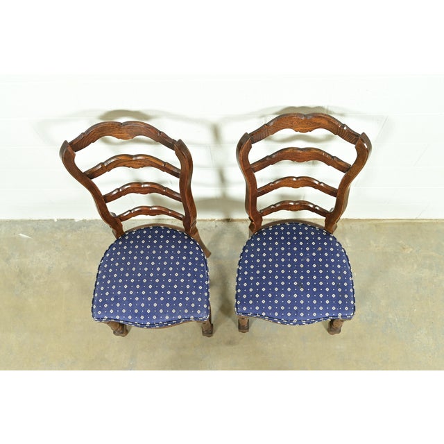 1960s Century Furniture French Country Carved Solid Oak Ladder Back Side Chairs or Dining Chairs, Pair For Sale - Image 5 of 13