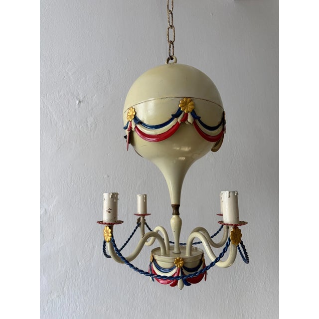 Mid-Century French Flag Tole Hot Air Balloon Chandelier, Circa 1950 For Sale - Image 9 of 9