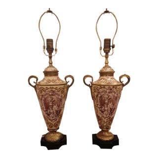 Pair of Early 20th Century Royal Vienna Style Lamps With Broznze Mounts For Sale