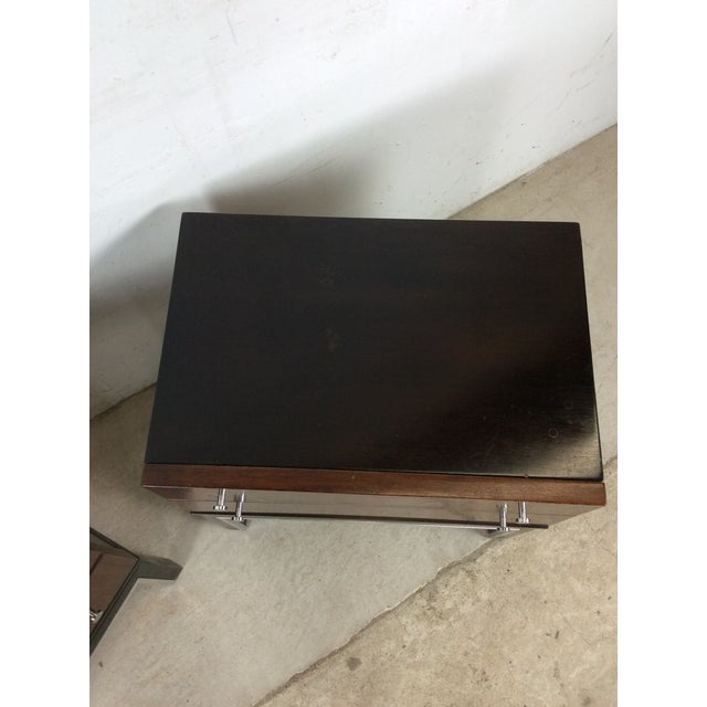 Mid-Century Modern 1970s Pair of Mid Century Modern Two Drawer Nightstands With Chrome Accents For Sale - Image 3 of 18
