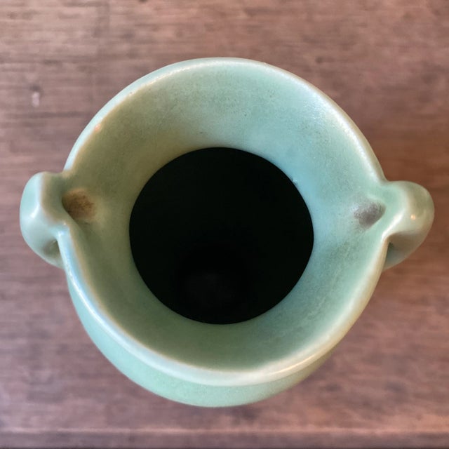 Vintage Petite Art Deco Pottery Vase in Matte Green Glaze For Sale - Image 9 of 11