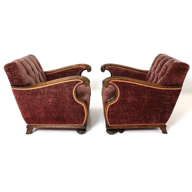Charming Swedish old school meets art deco meets Mid Century transitional in this very unusual pair of lounge chairs....