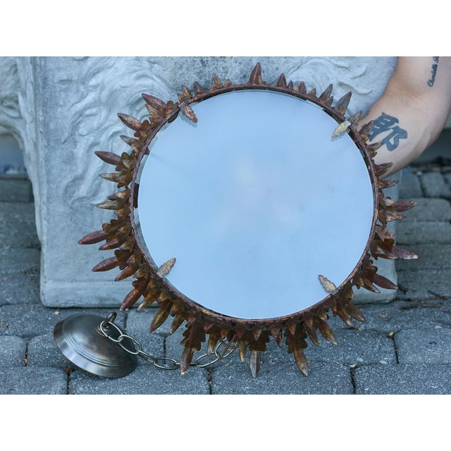Mid 20th Century Spanish Gilt Metal Semi-Flush Crown Chandelier with Curving Foliage For Sale - Image 11 of 12