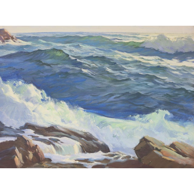 Realism Large New England Seascape Oil Painting on Canvas Signed A. Shelton For Sale - Image 3 of 8