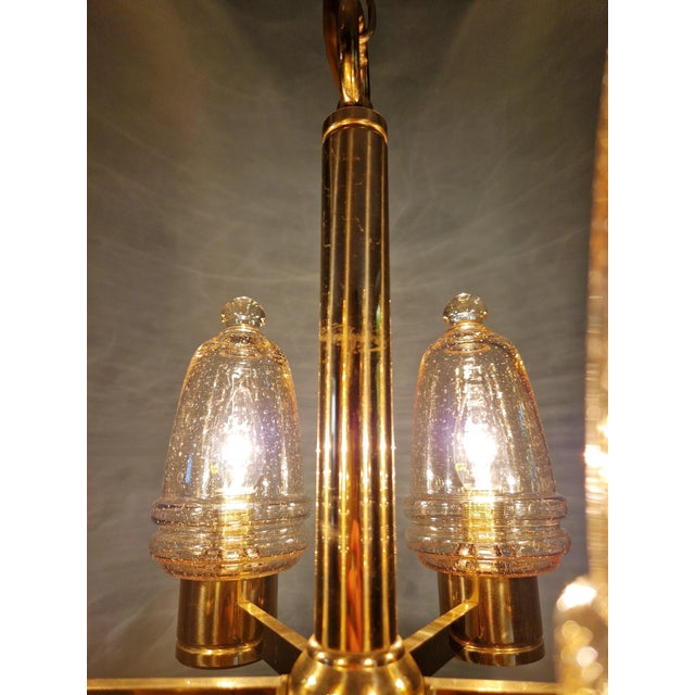 Brass Chandelier with Amber Bubble Glass Globes, 1970s For Sale - Image 18 of 18