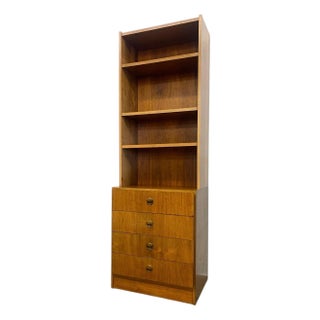 Vintage Mid Century Modern Bookshelf Cabinet With 4 Drawers For Sale