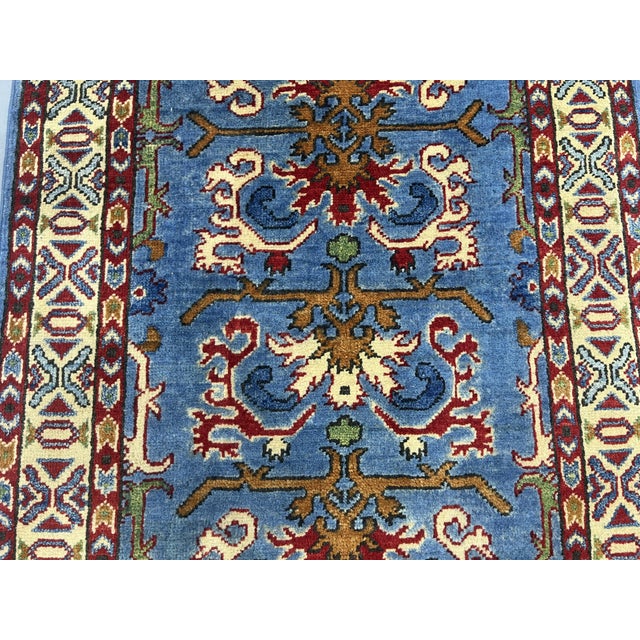 Cream Blue and Cream Floral Wool Runner Rug With Natural Dyes, 2'6" X 6'3" For Sale - Image 8 of 13