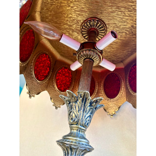 Vintage Loevsky & Loevsky Hollywood Regency Brass Table Lamp – L&l 43” Tall Moroccan Filigree Shade – Metal Casting Co. – Large Ornate Statement Lamp For Sale - Image 11 of 12