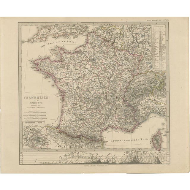 France and Switzerland Map with Mountain Profiles, 1857 For Sale