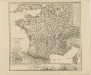 France and Switzerland Map with Mountain Profiles, 1857