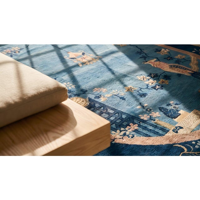 1920s Blue Scene Pictorial Oval Antique Chinese Peking Rug 7'3" X 9'8" Handknotted Wool Carpet For Sale - Image 9 of 9