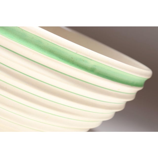 Ceramic Vintage Stoneware Beehive Cream and Green Striped Yellow Ware Mixing / Salad Bowl For Sale - Image 7 of 15