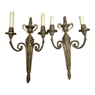 Pair of Circa 1950's Brass Wall Sconces For Sale