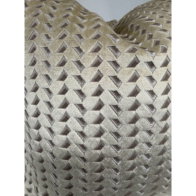 Transitional Geometric Cut Velvet in Cream/Taupe 22" Pillows-a Pair For Sale - Image 3 of 3