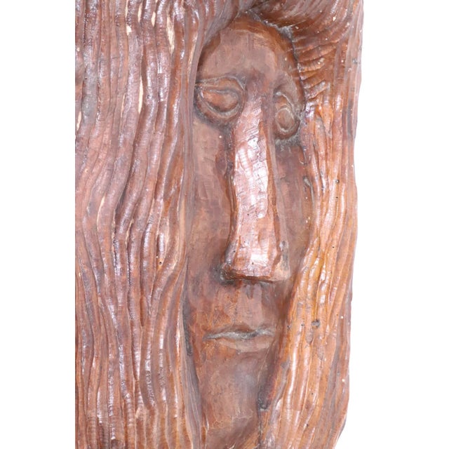 Large Solid Wood Carved Face Tiki / Hippie Style Circa 1970's For Sale - Image 9 of 12