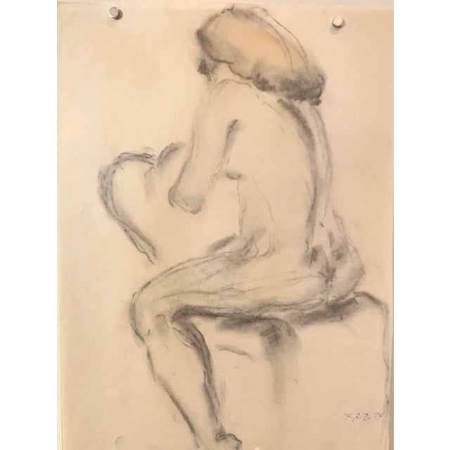 1970s "Bent Wood Chair" Female Charcoal Nude Bay Area Artist For Sale - Image 5 of 5