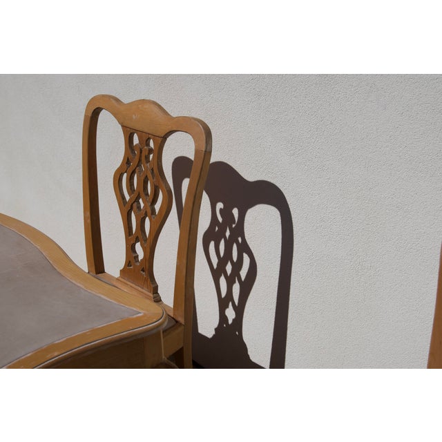 Late 20th Century Handcrafted Chippendale-Style Game Table and Four Chairs With Leather, Set of 5 For Sale - Image 12 of 14