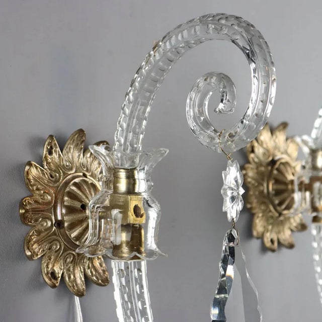 Antique Wall Lamps in Glass, Italy, Set of 2 For Sale - Image 4 of 13