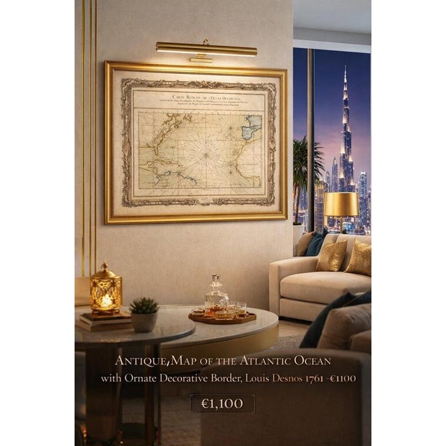 Antique Map of the Atlantic Ocean with Ornate Border by Desnos, 1761 For Sale - Image 12 of 12