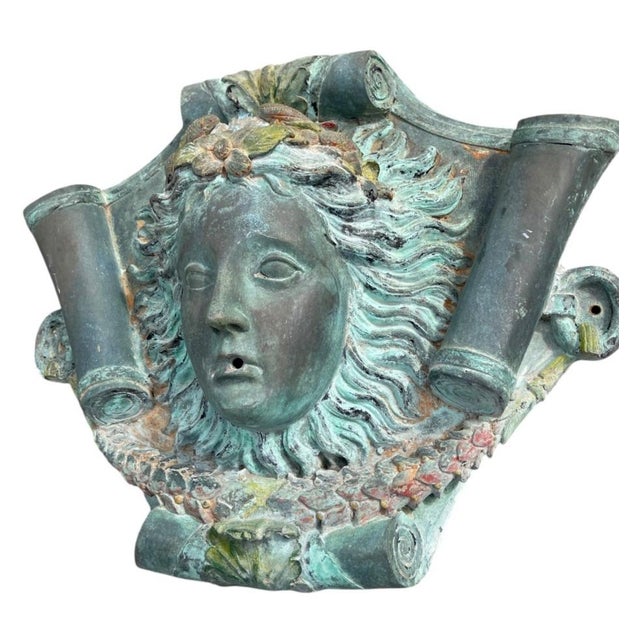Vintage Classical Bronze & Polychrome Water Fountain Mask For Sale - Image 4 of 12