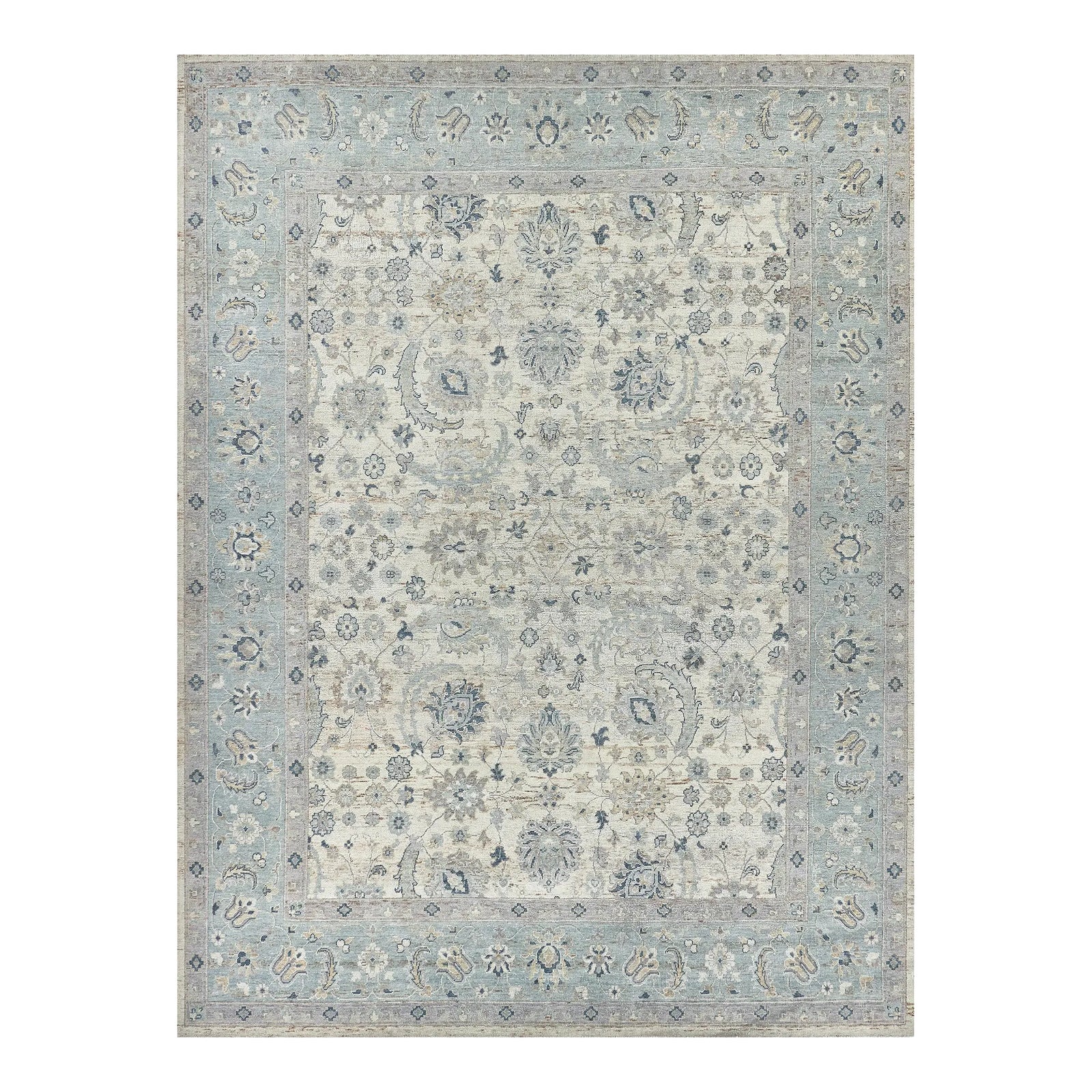 Exquisite Rugs Harper Hand-Knotted New Zealand Wool Ivory/Light Blue ...