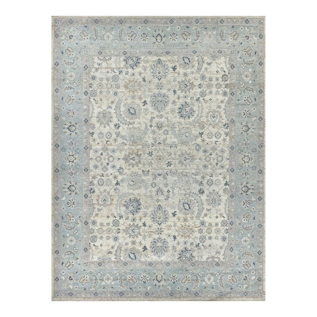 Exquisite Rugs Harper Hand-Knotted New Zealand Wool Ivory/Light Blue Rug-8'X10' For Sale