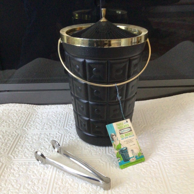 Vintage Lustro’ware Triple Insulated Ice Bucket and Wine Cooler Model B-100 With Hoffpritz Ice Tongs For Sale - Image 13 of 13