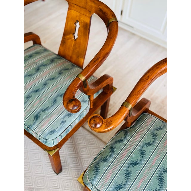 Mid 20th Century Pair of James Mont Style Ming Chairs- Asian Inspired Wooden Chairs For Sale - Image 6 of 12