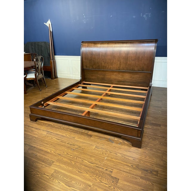 Brown Mahogany King Size Sleigh Bed With Low Footboard by Leighton Hall - Showroom Sample For Sale - Image 8 of 10