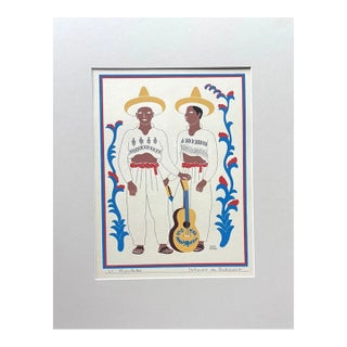 Carlos Mérida Silkscreen Print "Chontales... Tabasco" in 16 x 20 Mat, 1945 For Sale