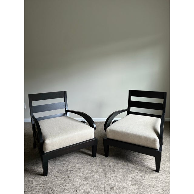 Wood Pair of Late 20th Century Scroll Arm Lounge Chairs in Ebonized Wood For Sale - Image 7 of 7
