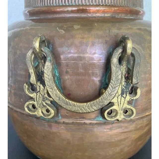 Copper Large Antique Lidid Copper Pot/Cauldron Made in Turkey For Sale - Image 8 of 9