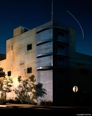 Contemporary Night Photograph "Banded Building" by John Vias