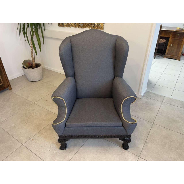 Vintage Lounge Chair in Grey Fabric For Sale - Image 17 of 18