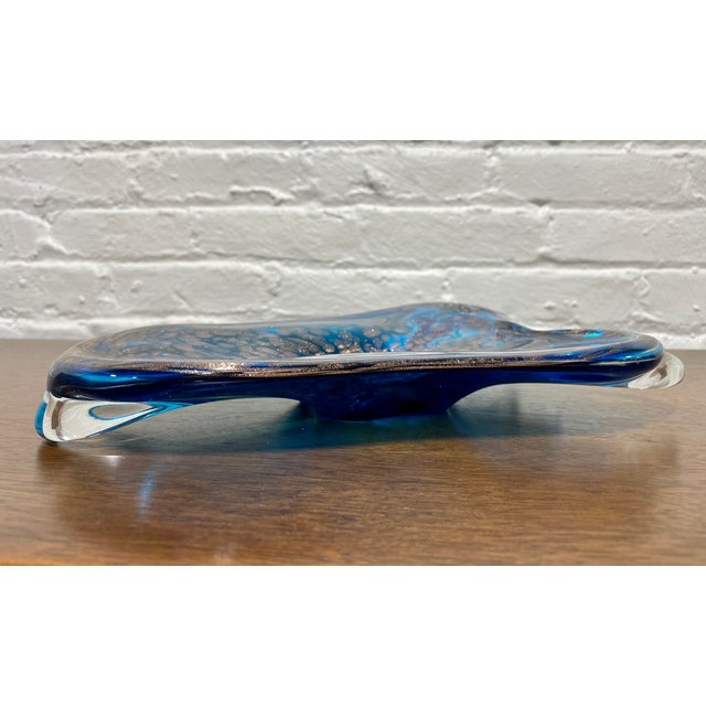 1960s Hand-Blown Blue Art Glass Candy Dish With Copper Inclusions | Sculptural Modern Glass Bowl | Mid Century Modern Decor Accent, C. 1960's For Sale - Image 5 of 11