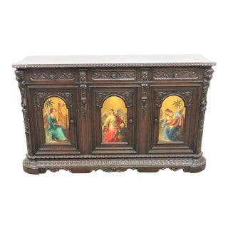 Italian Gothic Hand Carved & Painted Sideboard For Sale