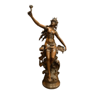 Early 20th Century Large Original 19th Century Patinated Spelter Sculpture by Moreau