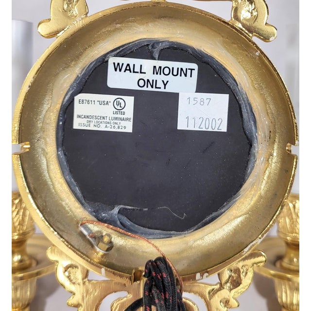 Late 20th Century French Neoclassical Empire Style Gilt Bronze Two Light Wall Sconces W. Mirrors - a Pair For Sale - Image 17 of 17