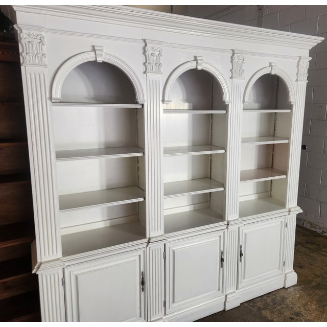 1990s Pulaski White Neoclassical Two-Piece Bookcase Unit For Sale - Image 4 of 10