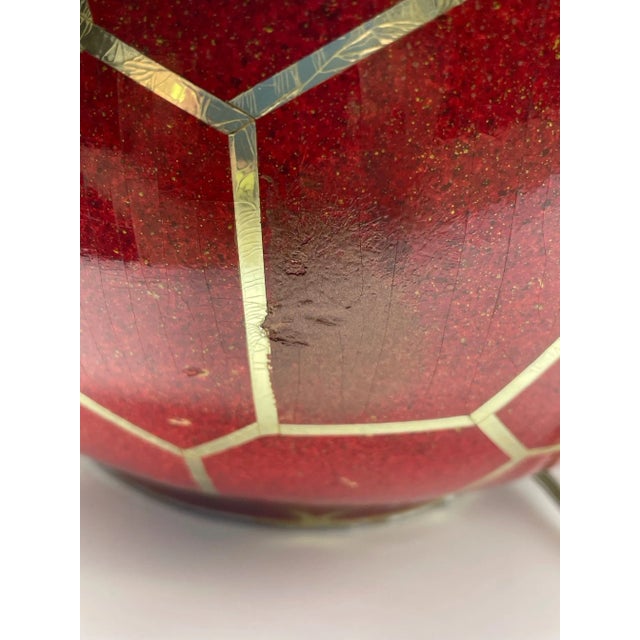 Metal 1970s Karl Springer Lamp Geodesic Burnt Red Ball Lamp wShade, Modern, Post Modern Style For Sale - Image 7 of 14