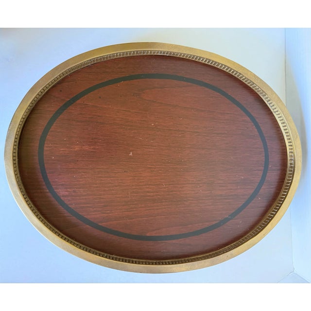 Neoclassical Traditional Neoclassical Oval Wood and Brass Footed Tray For Sale - Image 3 of 12