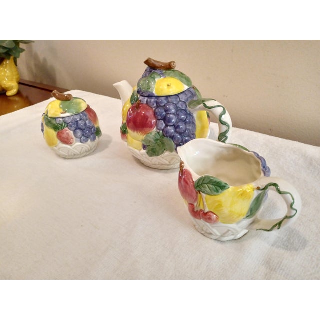 Vintage 1970's Otagiri Japan Hand Painted Fruit Basket Tea Set. Lovely hand painted tea set in excellent condition...