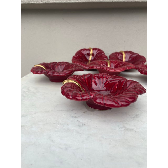 Mid-Century Modern 1950s Mid-Century Modern Red Majolica Leaf Dish Vallauris - Set of 6 For Sale - Image 3 of 4