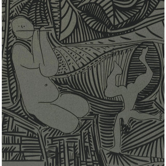 Abstract 1962 Pablo Picasso Linocut Engraving "Bacchanal With Pair of Lovers and Owl" For Sale - Image 3 of 9