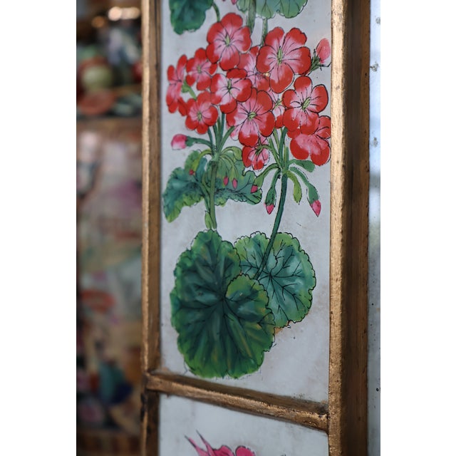 1960s Italian Reverse-Painted Geranium Glass Giltwood Mirror For Sale In Washington DC - Image 6 of 18