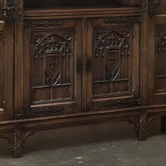 Burnt Umber French Gothic Revival Carved Oak Cabinet Bookcase For Sale - Image 8 of 18