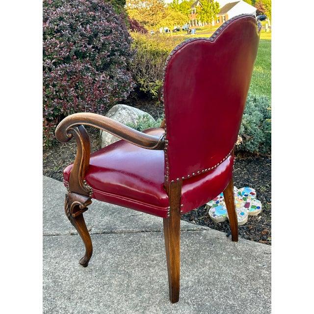 Ruby Red Carved Wood Library Chair Vintage English Regency Style 40s For Sale - Image 8 of 12